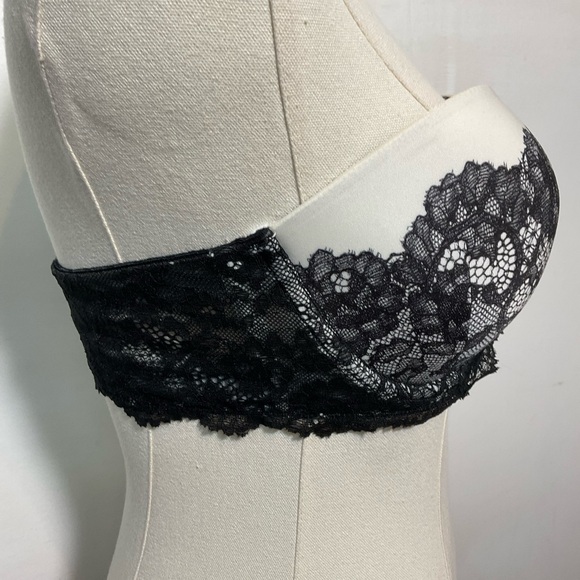 Victoria’s Secret Bra 36 C Strapless Push Up Padded White Black Lace Dream Angel - Picture 4 of 8